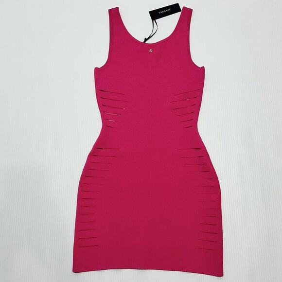 Versace Runway IT 44/ US 8 Cut Out Stretch Jersey Mini Dress Pink NWT$2,025 - Picture 8 of 16